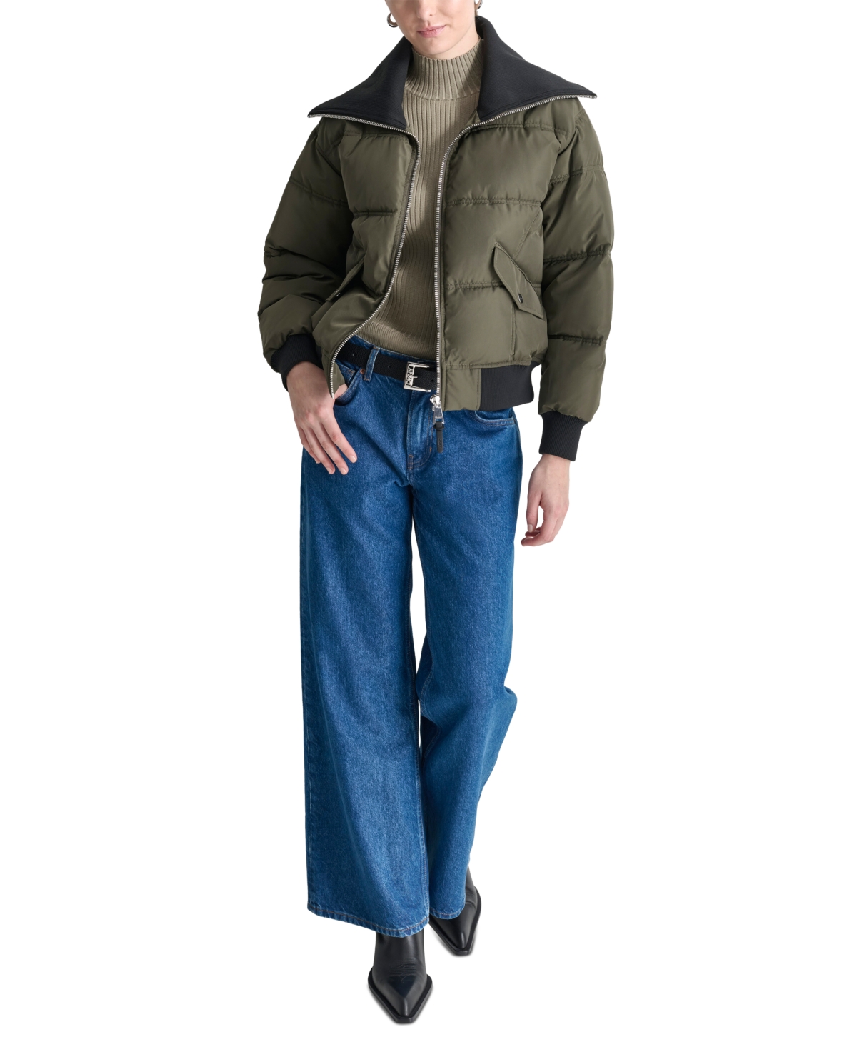 Dkny Women's Knit-Trim Zip-Front Puffer Coat