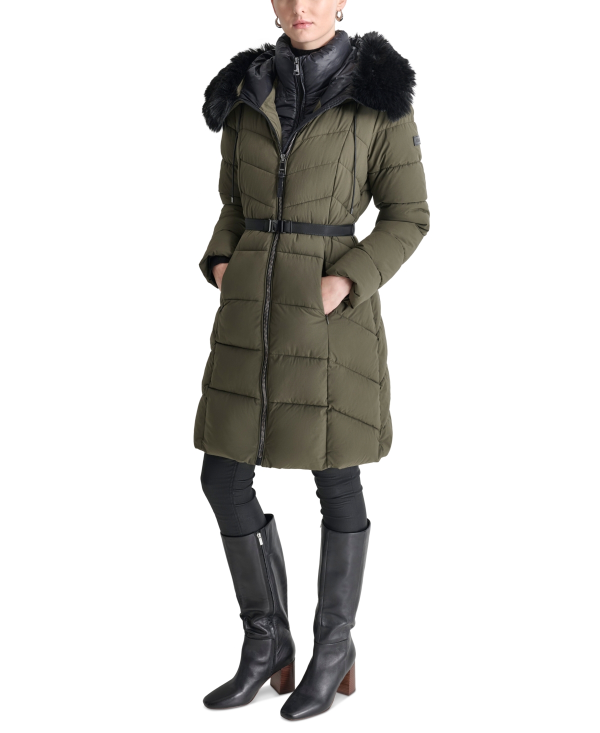 Dkny Women's Bibbed Faux-Fur-Trim Hooded Puffer Coat