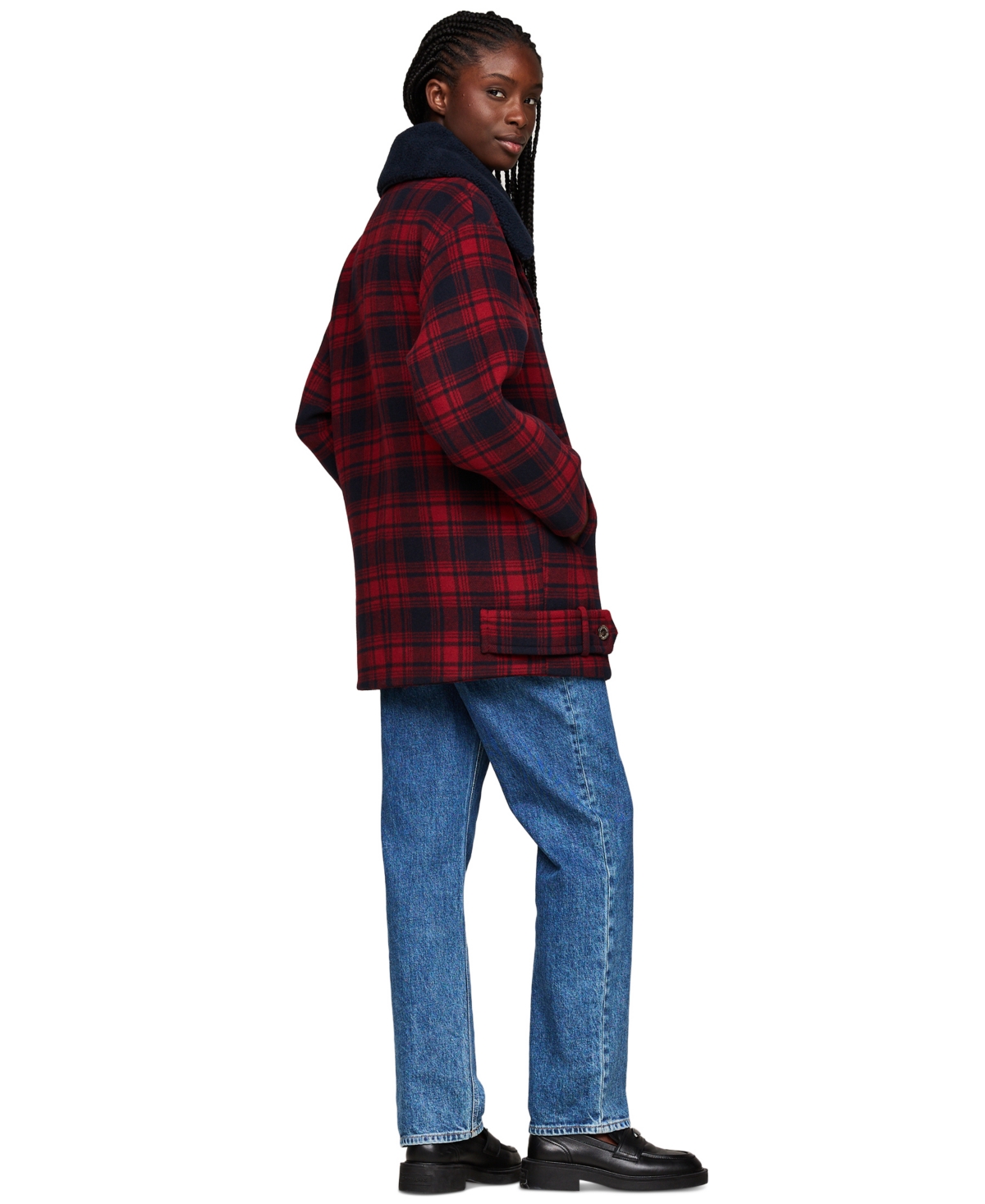 Tommy Jeans Women's Checkered Teddy-Collar Peacoat
