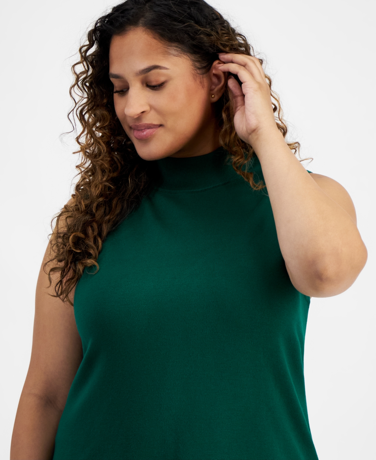 Jm Collection Plus Size Mock-neck Sleeveless Sweater, Created For Macy's In Pure Emerald