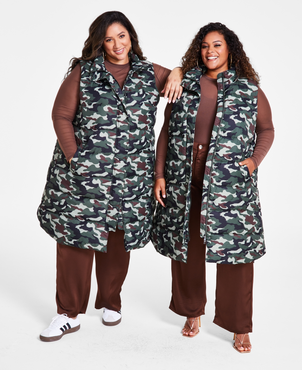Nina Parker Trendy Plus Size Plus SizeMaxi Puffer Vest - Camo