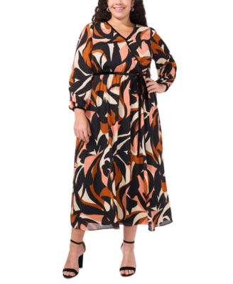 MSK Plus Size Printed Tie-Waist Wrap Maxi Dress - Macy's