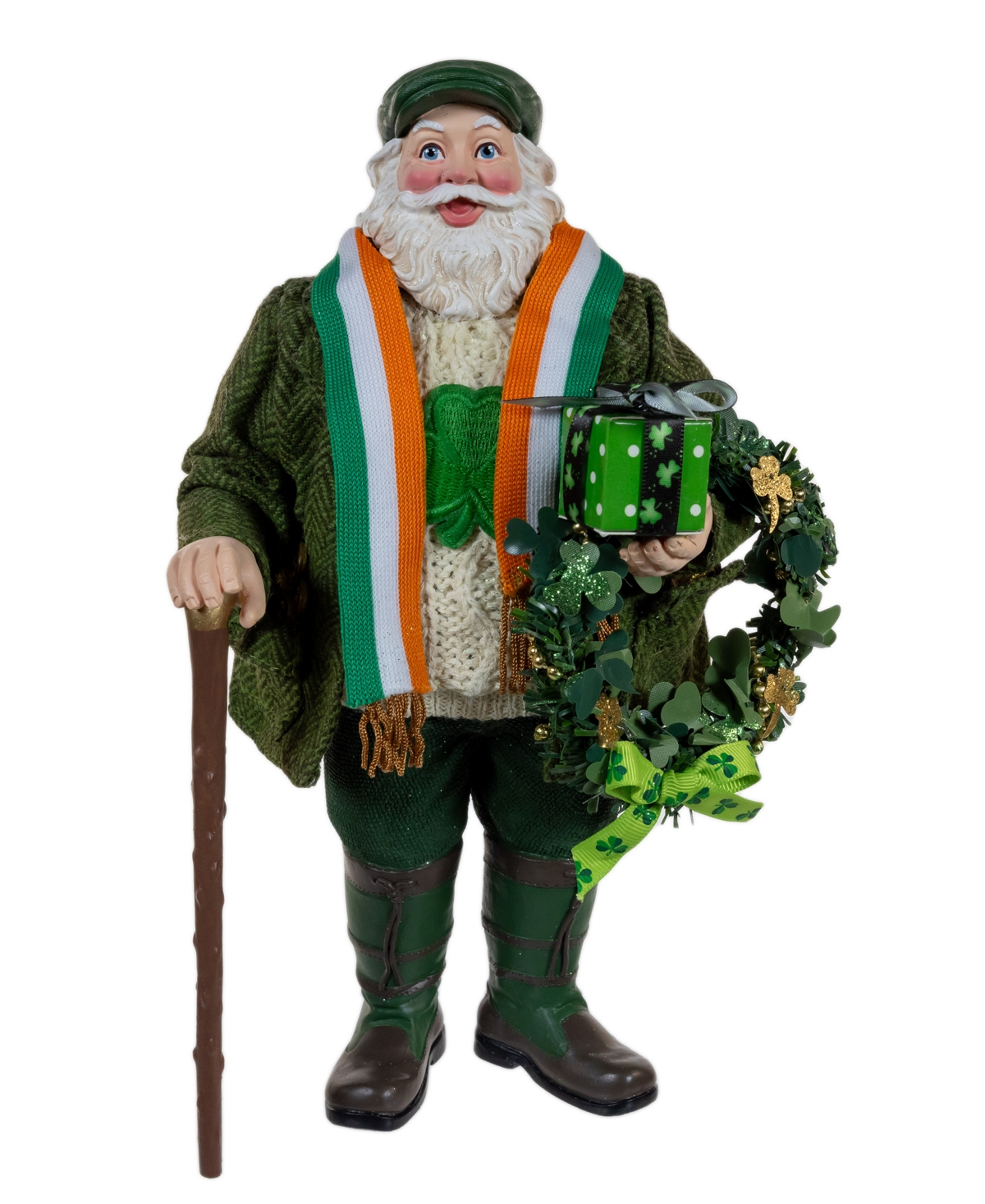 Kurt Adler 10.5-Inch Fabriche Musical Irish Santa with Wreath
