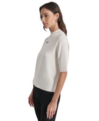 Petite Mock-Neck Embellished-Logo Sweater 