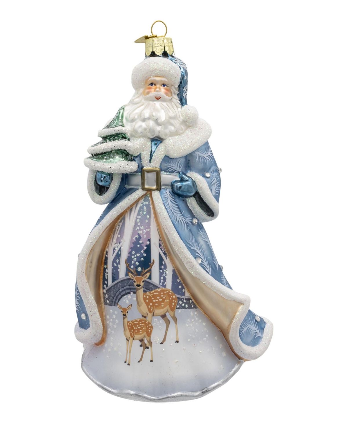 Kurt Adler Santa With Tree And Scene Ornament, 7 Inches In Blue