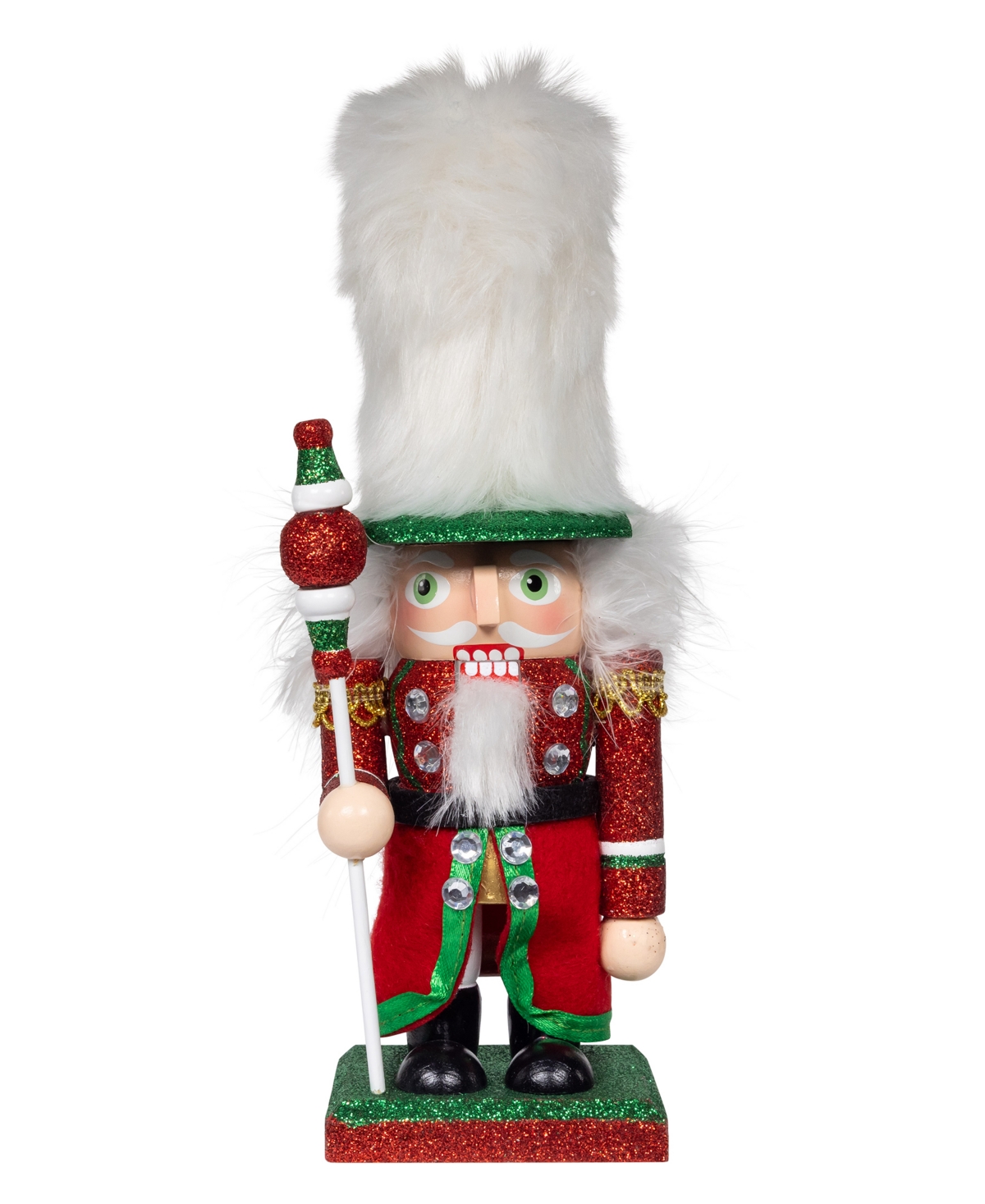 Kurt Adler 9-Inch Hollywood Nutcrackers Green and White Soldier Nutcracker - Red