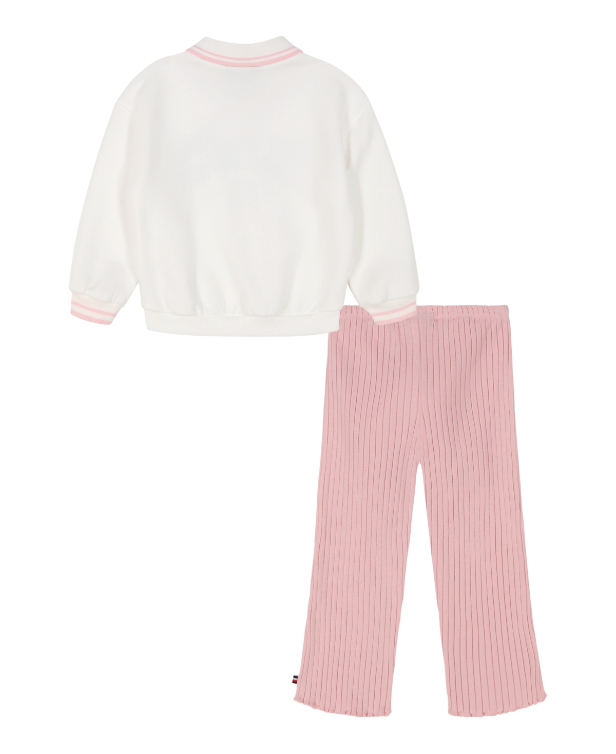 Tommy Hilfiger Toddler and Little Girls Fleece Polo Pullover and Chunky Rib Knit Pants 2-Piece Set -Cinder Rose