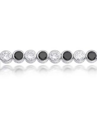 Formal Holiday Party 10CT Black White Alternating Cubic Zirconia Bubble Circle Bezel Solitaire CZ Tennis Bracelet Sterling Silver 7 Inch