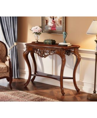 Antique Console Table, 38 Inch Victorian Half Moon Sofa Table with Hollow Floral Apron and Cabriole Legs for Entryway, Hallway, Living Room