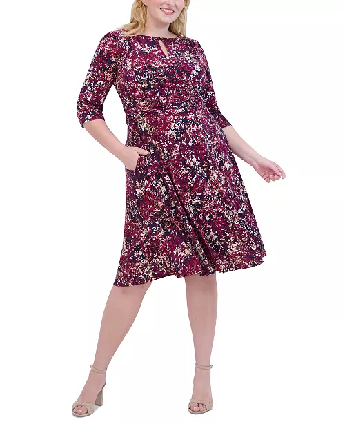 plus size printed keyhole midi dress