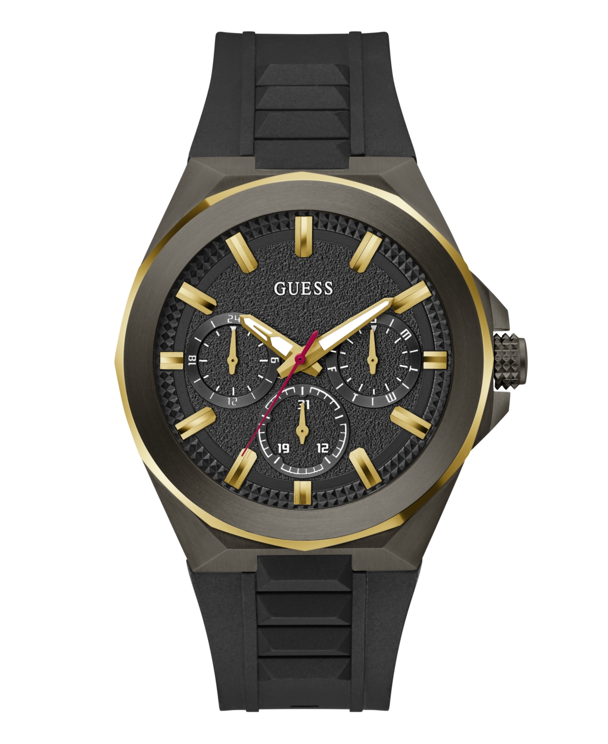 Guess Men's Multi-function Black Silicone Watch 46mm In Black