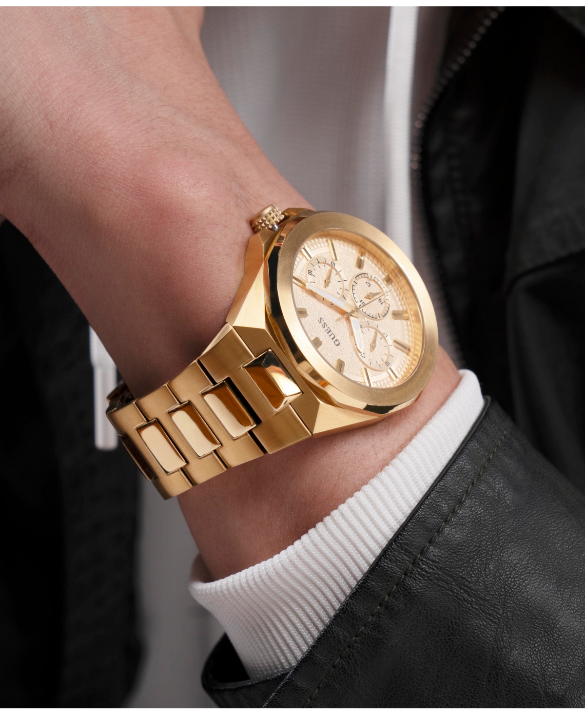 Guess Men's Multi-function Gold Steel Watch 46mm In Gold