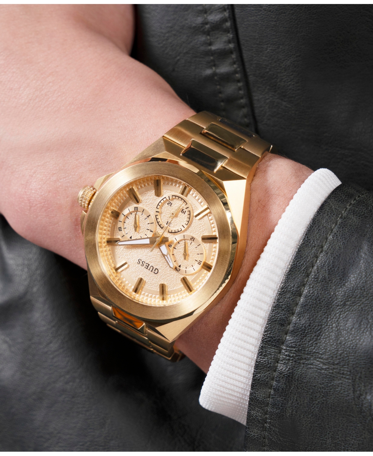 Guess Men's Multi-function Gold Steel Watch 46mm In Gold