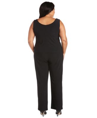 Plus Size Sequined Sleeveless Top, Open-Front Jacket & Pants Set