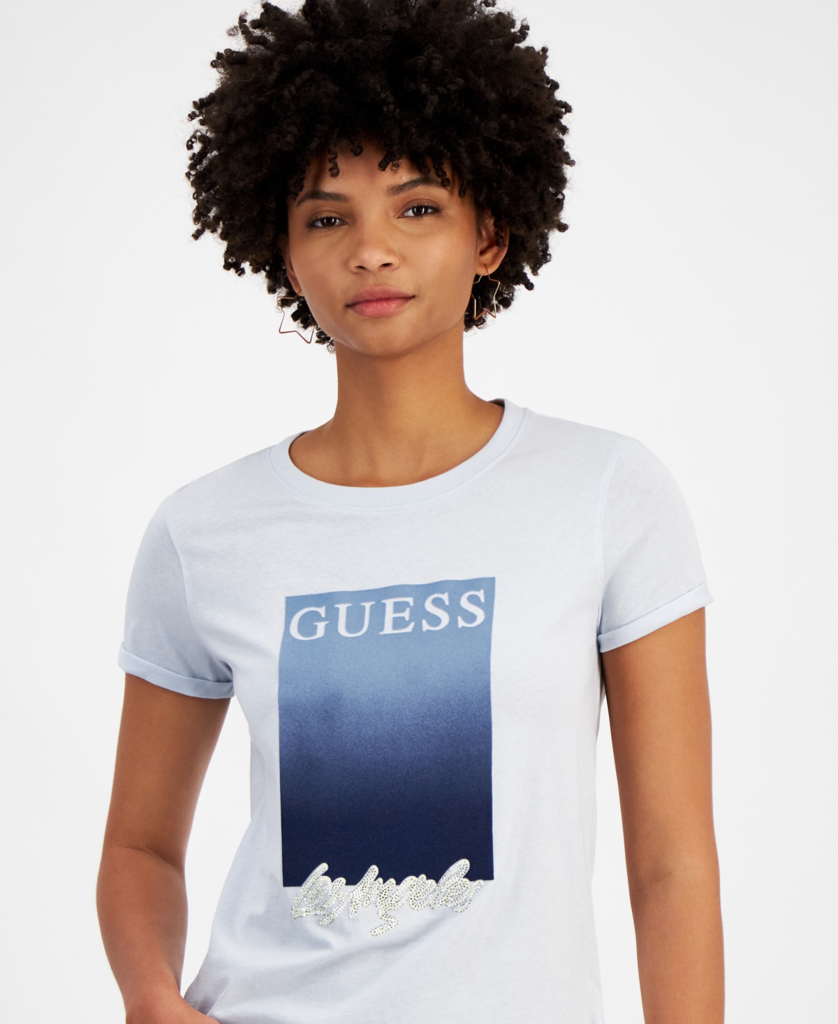Guess Women's Crewneck Cotton Embellished-Logo T-Shirt