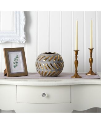 Regal Round Stone Vase with Gold Accents