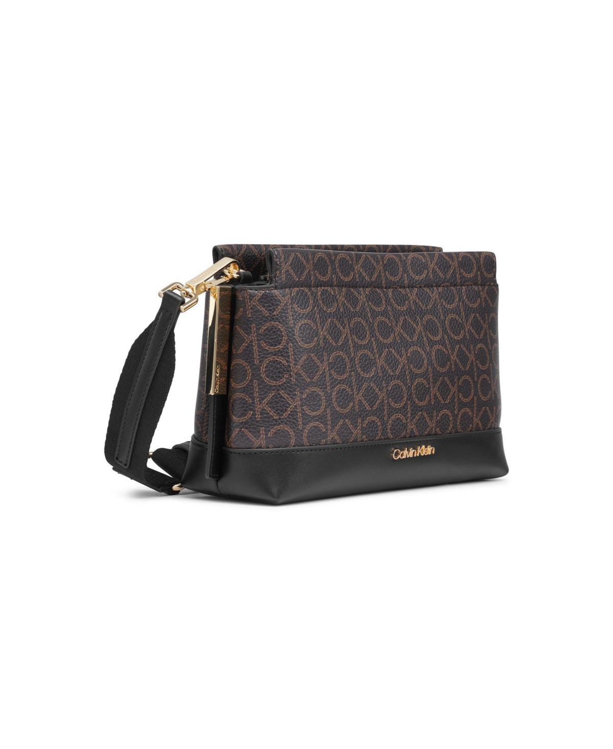 Calvin Klein Bianca Signature Adjustable Crossbody In Brown Khaki,black