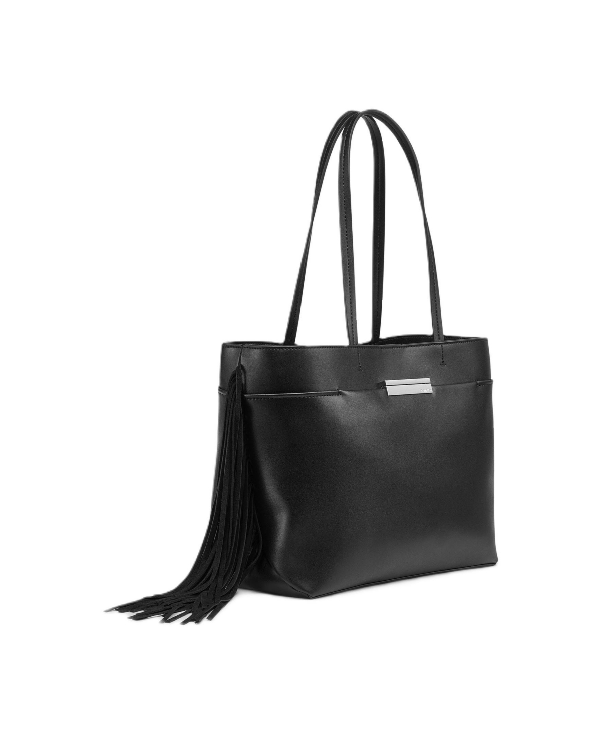 Calvin Klein Soma Triple Compartment Fringe Tote In Black,silver