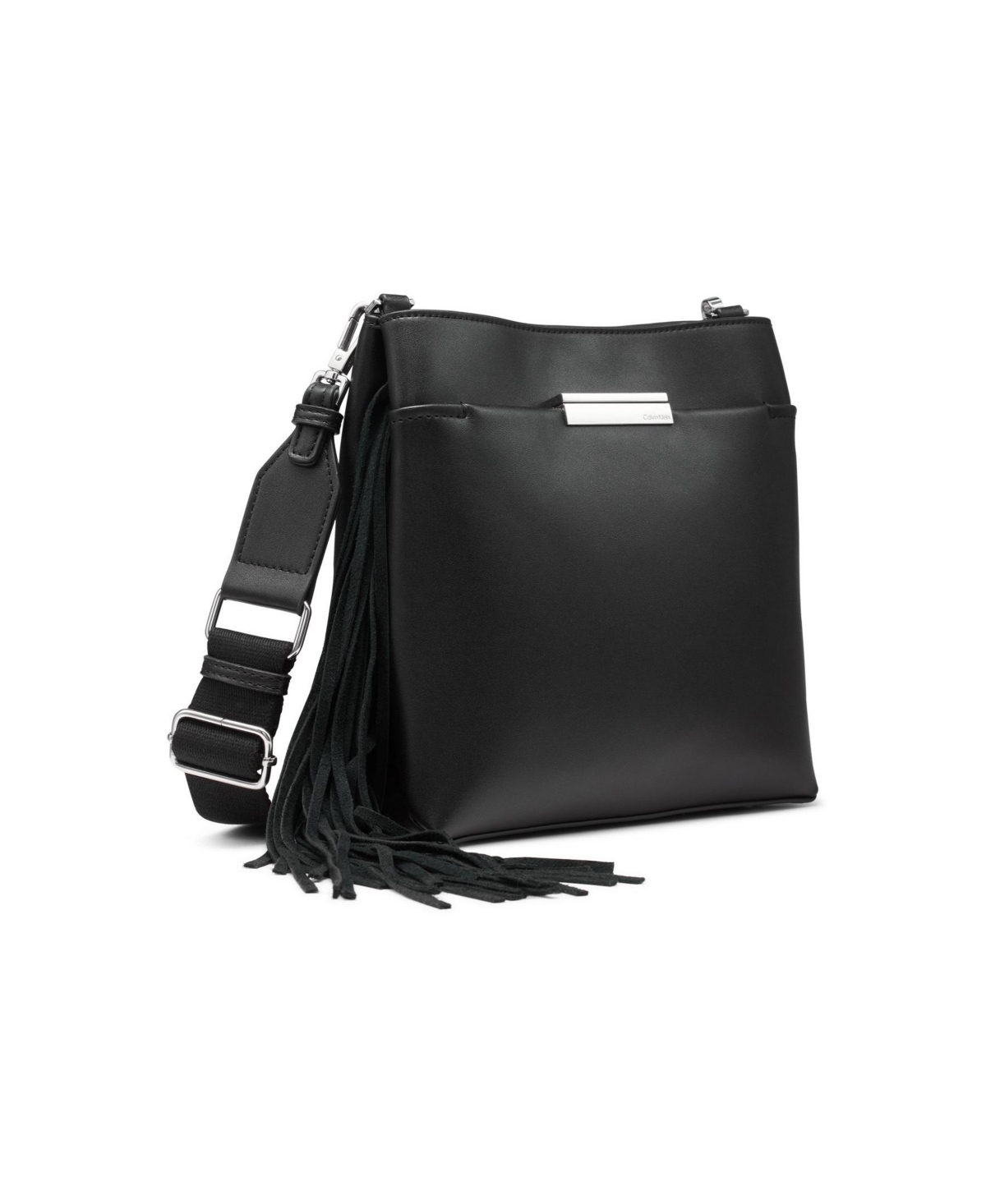 Calvin Klein Soma Adjustable Fringe Crossbody In Black,silver