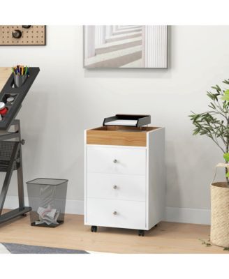 3 Drawer Storage Cabinet with Wheels Tray for Home Office, Walnut