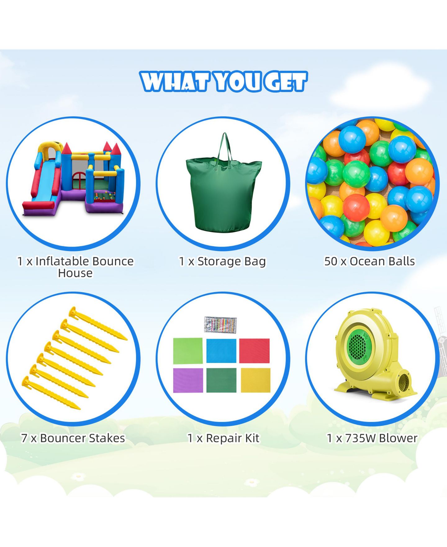 Детская игрушка Costway 5-In-1 Inflatable Bounce Castle with Basketball Rim, Accommodates 4 Kids, 3–10 лет — фото 3