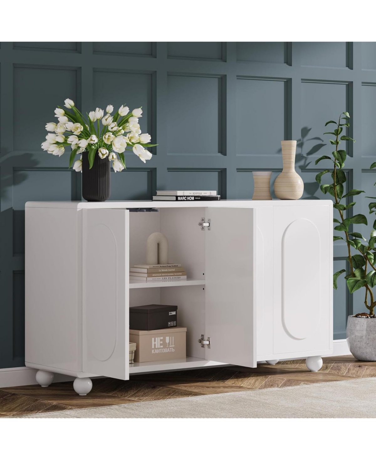 Tribesigns Buffet Cabinet with Storage,Sideboard Cabinet with 4 Doors, Wood Sideboard Buffet Cabinet with Adjustable Shelves for Living