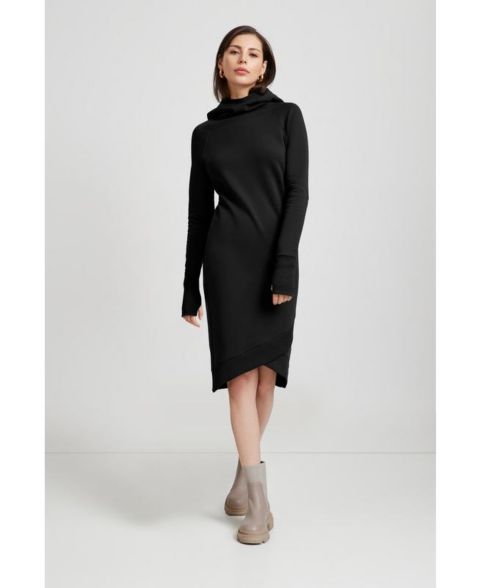 Женское платье Marcella Walker Hooded Midi Sweatshirt Dress with Layered Tulip Hem, цвет: Чёрный