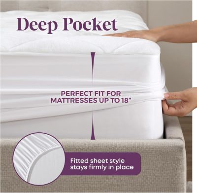 CIRCLESHOME Double Puff Microfiber Fleece Mattress Pad White