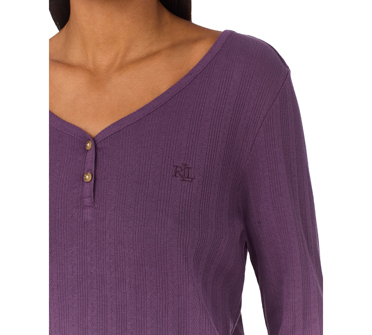 Lauren Ralph Lauren Women's 2-Pc. Long-Sleeve Henley Long Pants Pajama Set