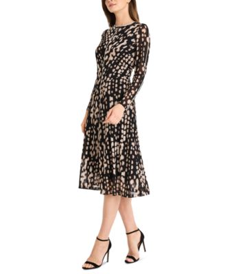 Women's Printed Long-Sleeve Pleated Dress