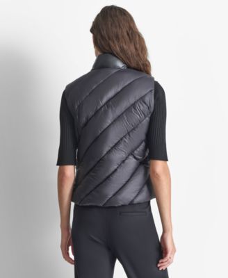 DKNY Women's Faux-Leather Zip-Front Puffer Vest - Macy's