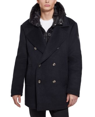 Men's Peacoat with Removable Nylon Hooded Inset