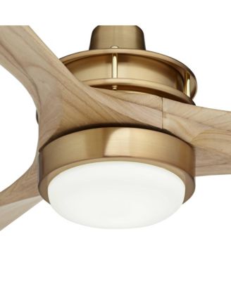 52" Windspun Modern Indoor Ceiling Fan 3 Blade LED Light Remote Control Soft Brass Finish Natural Wood Blades Bedroom
