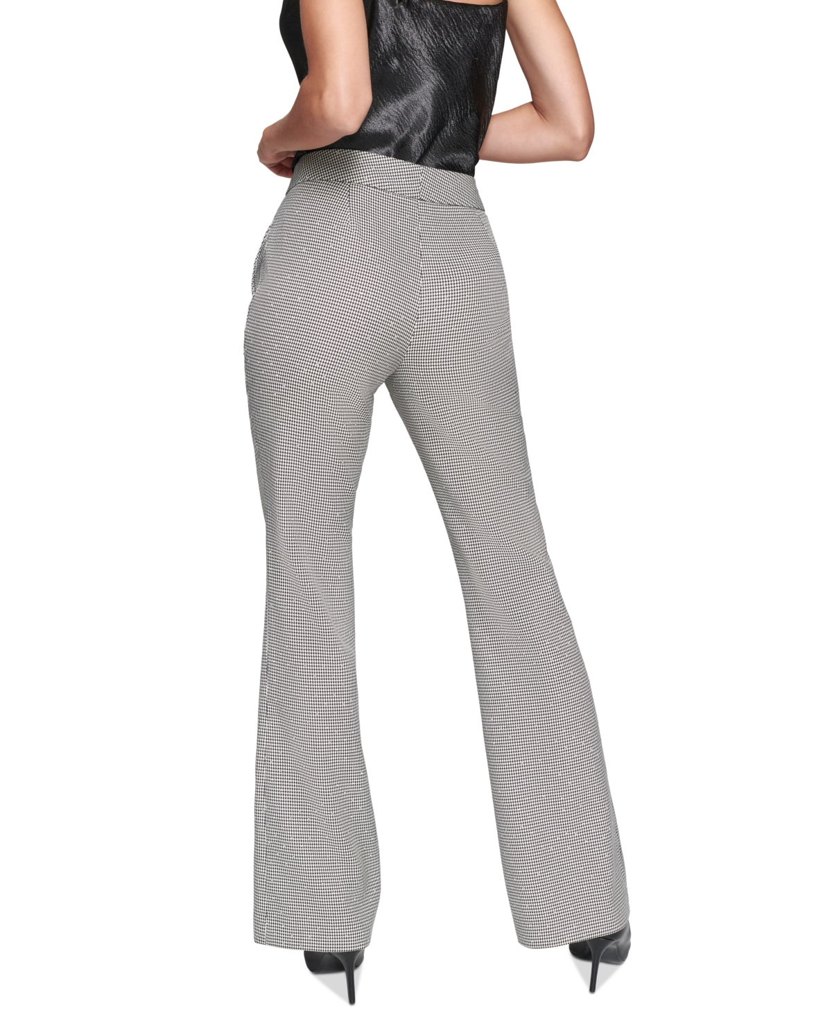 Karl Lagerfeld Paris Women's Sequined Houndstooth Straight-Leg Pants - Black  Soft White