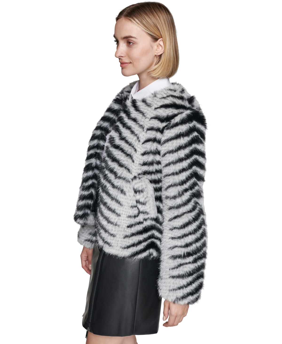 Karl Lagerfeld Paris Women's Faux-Fur Cropped Jacket - Black  Grey