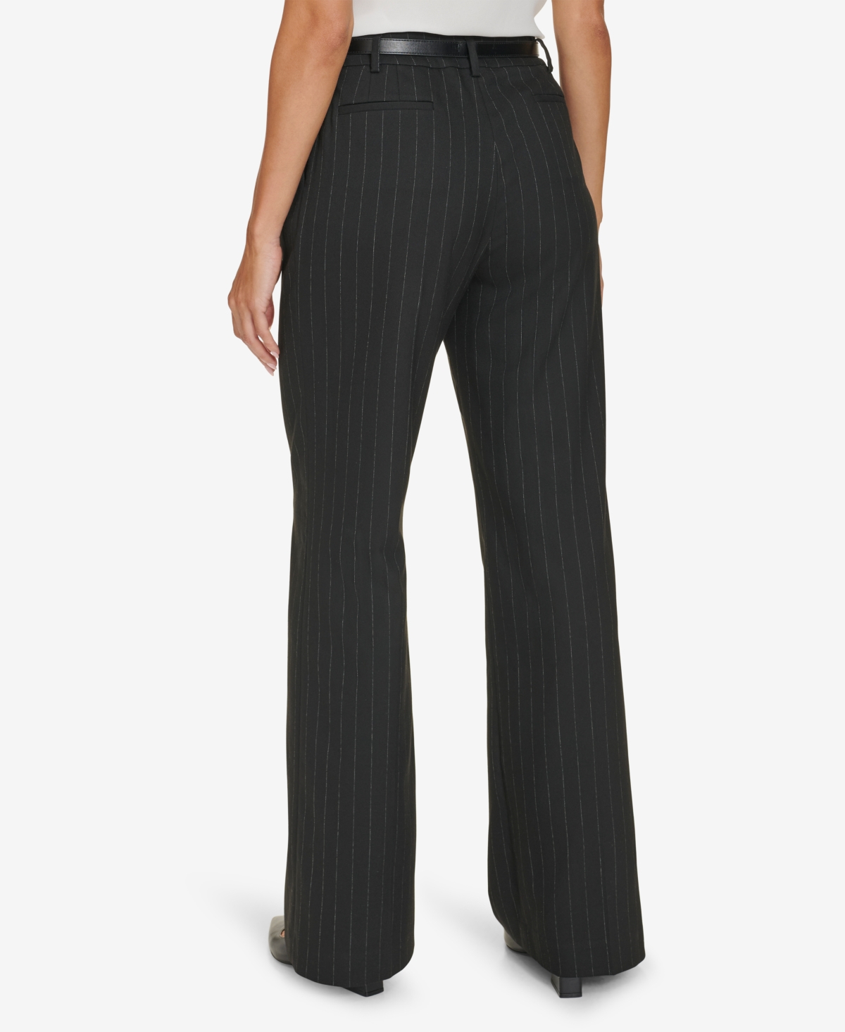 Calvin Klein Women's Pinstripe Belted Wide Leg Pants