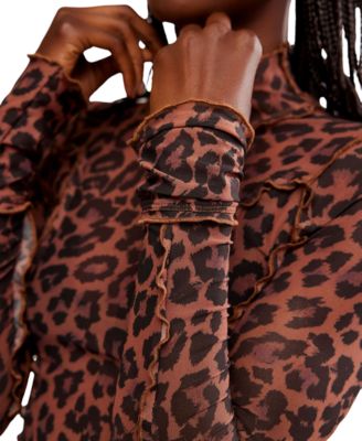 Women's Charlie Printed Mesh Turtleneck Top