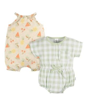 Baby Girls Sleeveless and Short Sleeve Romper, 2 Pack