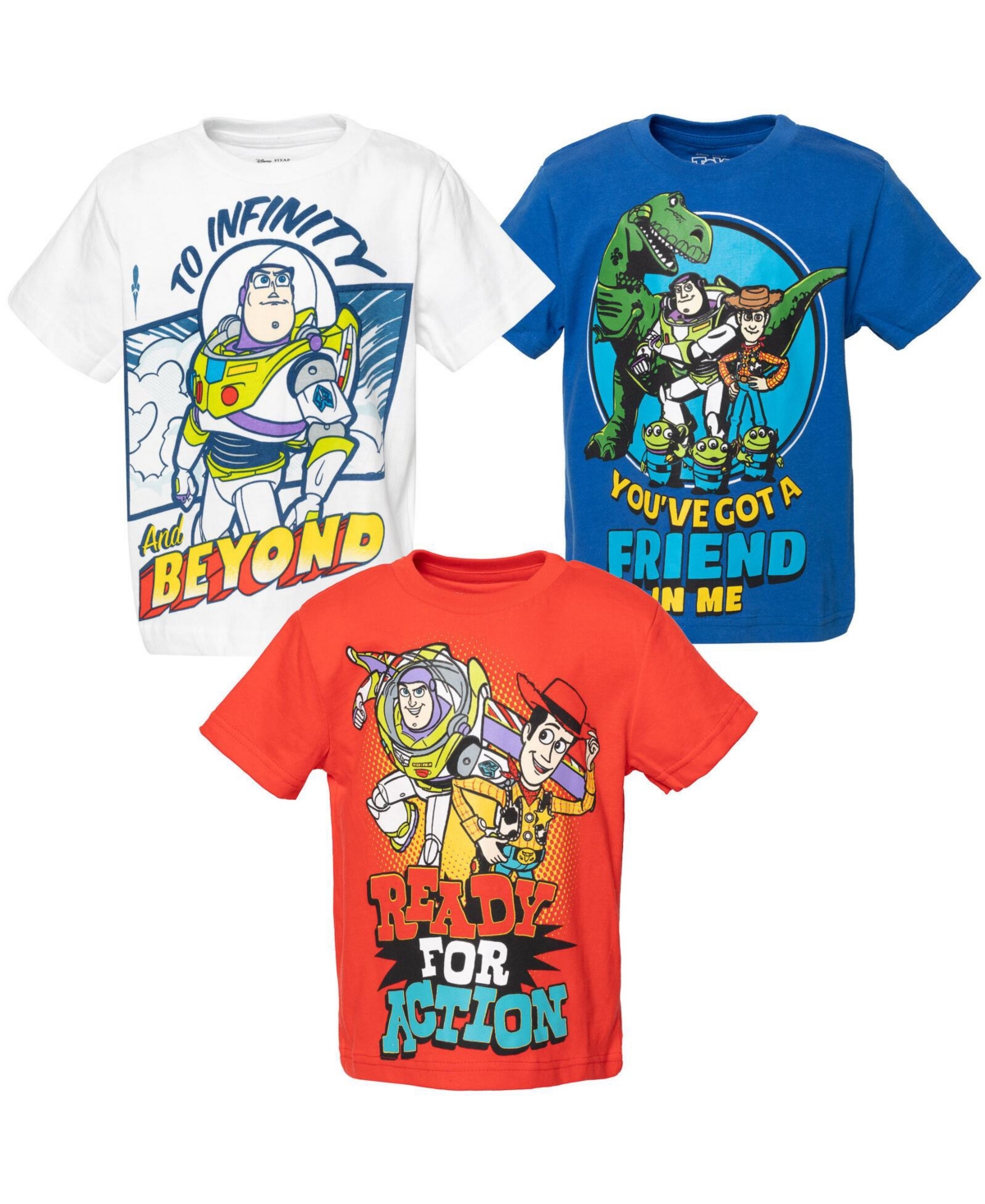 Disney Boys Pixar Toy Story Rex Buzz Lightyear Woody 3 Pack T-Shirts to