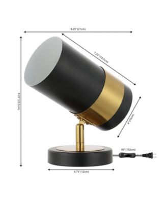 Astra 9.25" Modern Industrial Iron Adjustable Indoor LED Floor Spotlight, Black/Brass Gold