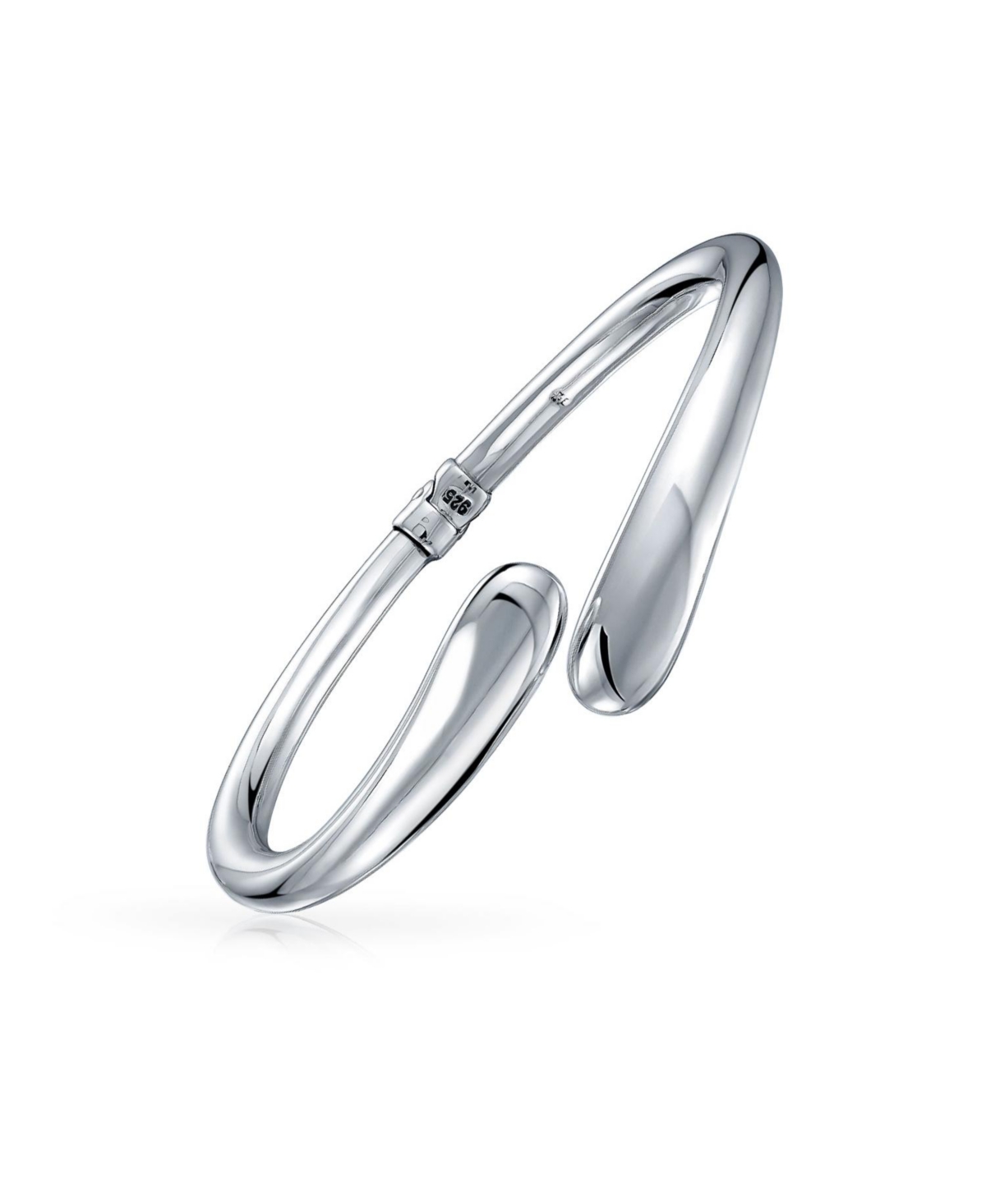 Bling Jewelry Simple Stackable Geometric Bypass Oval Tip Bangle Bracelet For Women Sterling Silver Hinge Lightweight