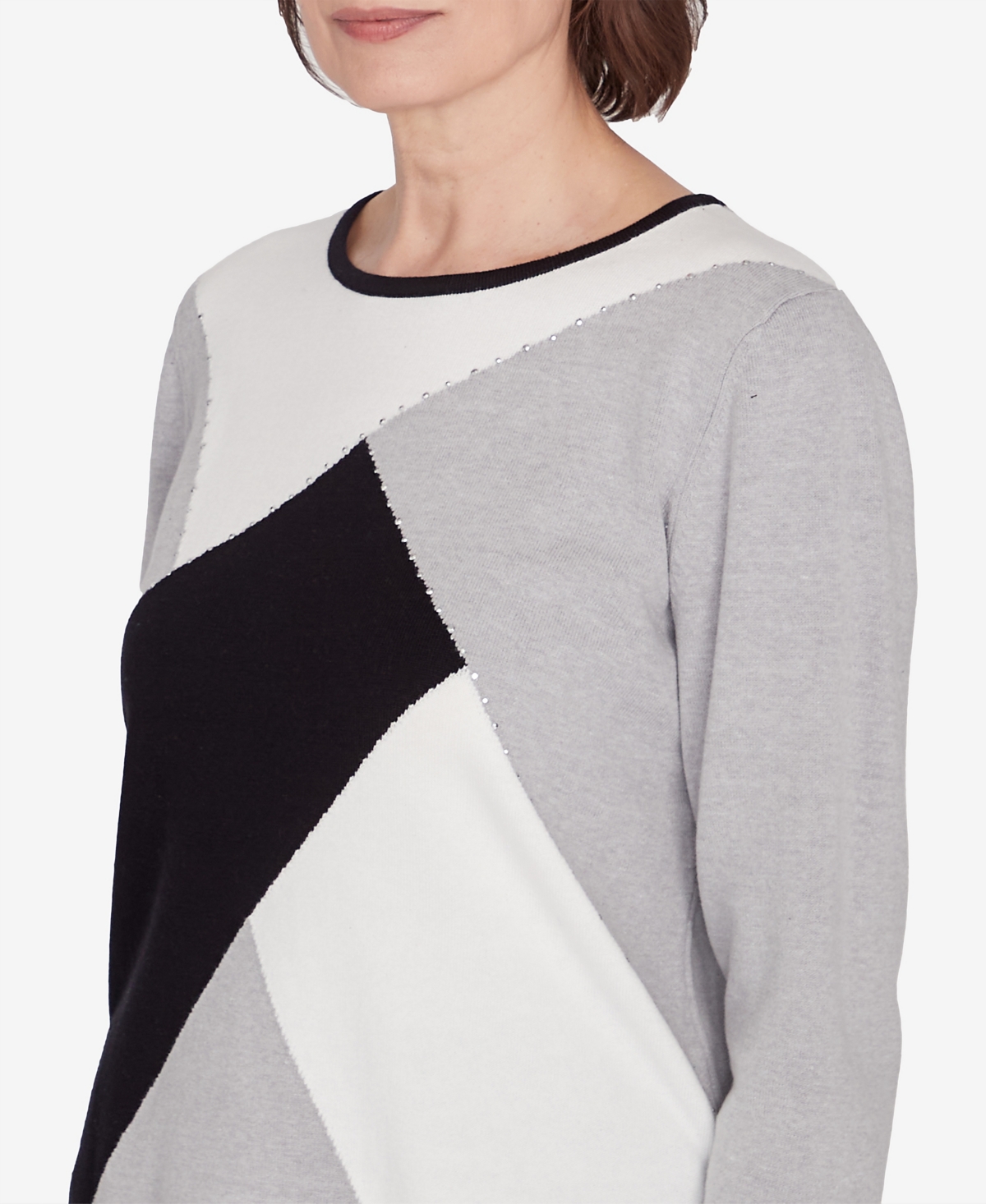 Alfred Dunner Classic Color Block Beaded Top In Red
