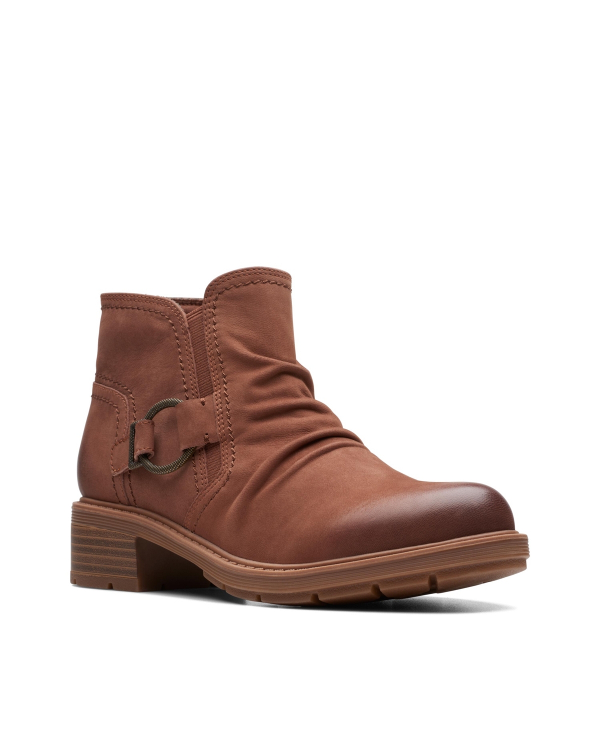 Clarks Women's Hearth Dove Lug Sole Ruched Booties In Tan Nubuck