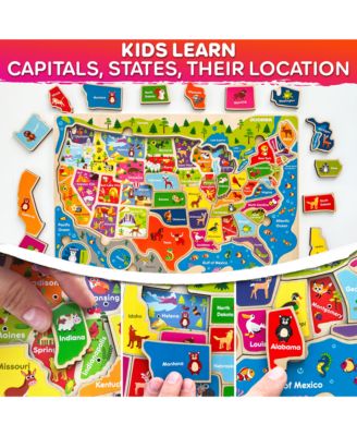 3 Set Kids Puzzles for 3-5 Years Old - Educational Toddler Map Puzzle USA World - Wooden or Magnetic