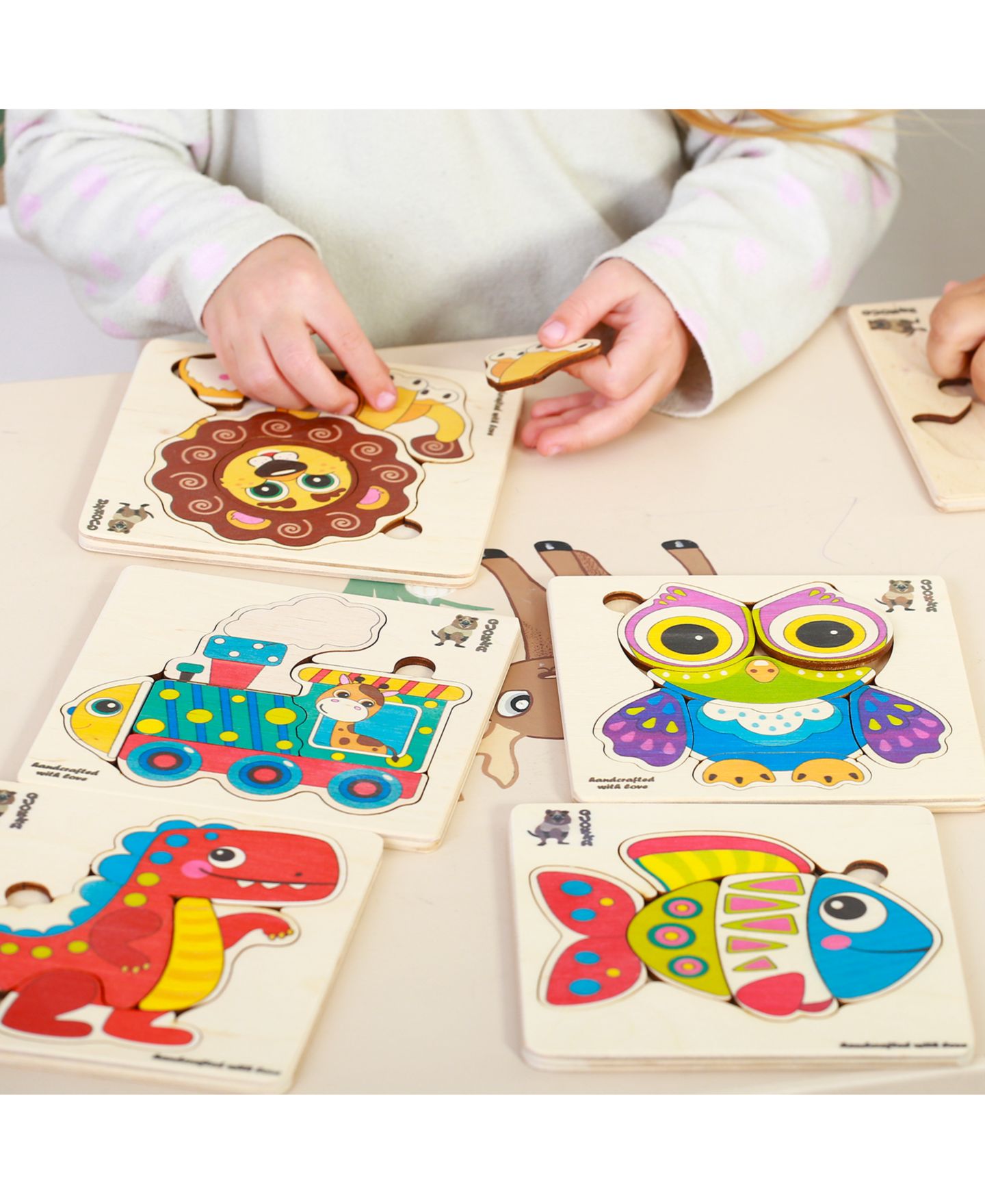Детские игрушки Quokka Wooden Montessori Puzzles, 6-Piece, Ages 1+, цвет: Cartoonish Animals — фото 3