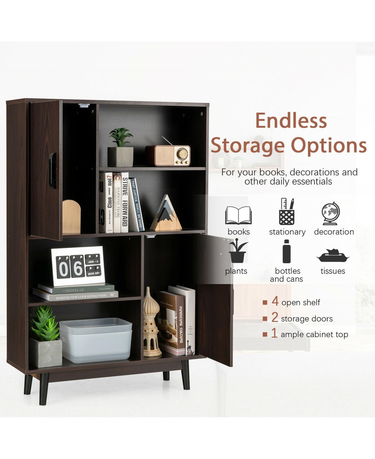 Gymax Sideboard Storage Cabinet Bookshelf Cupboard w/Door Shelf Espresso