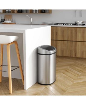 Stainless Steel Oval Sensor Trash Can with AbsorbX Odor Filter 13 Gallon Silver