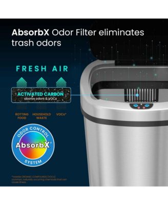 Stainless Steel Oval Sensor Trash Can with AbsorbX Odor Filter 13 Gallon Silver