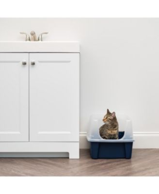 Open-Top Cat Litter Box with Shield, without Scoop, Navy