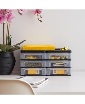 Small 3-Drawer Plastic Desktop Organizer, 2 Pack, Stackable Office School Stationery Makeup Bathroom Utility Medical Supplies, Black